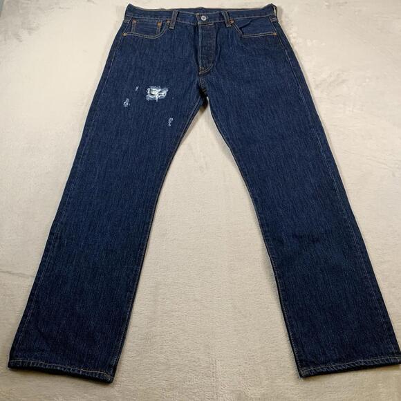 Levi's Other - Levis 501‎ Jeans Mens 34x30 Blue Straight Button Fly Dark Mid Rise Distressed